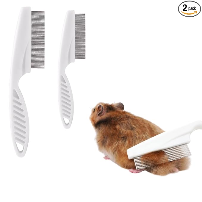 Stainless Steel Rounded Teeth Grooming Comb for Small Pets - Massage and Cleaning Tool for Chinchillas, Ferrets, Guinea Pigs, Rabbits (2 Pack, White)