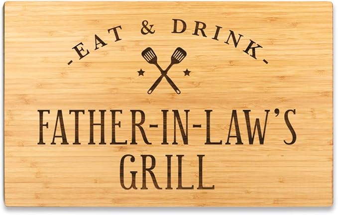 Andaz Press Large Bamboo Wood BBQ Cutting Board Gift, 17.75 x 11-inch, Father-In-Law's Grill, 1-Pack, Laser Engraved Serving Chopping Board Christmas Birthday Chef Kitchen Ideas