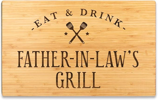 Andaz Press Large Bamboo Wood BBQ Cutting Board Gift, 17.75 x 11-inch, Father-In-Law's Grill, 1-Pack, Laser Engraved Serving Chopping Board Christmas Birthday Chef Kitchen Ideas