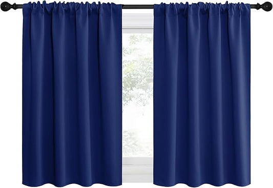 NICETOWN Kitchen Curtains, Short Blackout Drapes, Navy Blue, 34 in x 40 in (W x L), Set of 2, Thermal Insulated Rod Pocket Window Treatment Draperies for Nursery