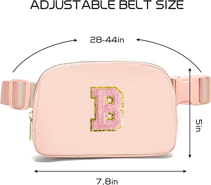 Gitus 6 7 8 9 10 Year Old Girl Gifts Belt Bag Fanny Pack Crossbody Bags with Initial Letter Patch Things for Teen Girls Easter Gifts for Girls Travel Essentials（Coral Pink-B）
