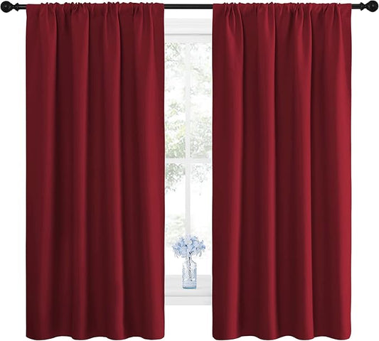 NICETOWN Christmas Burgundy Blackout Curtains and Drapes - Thermal Insulated Solid Rod Pocket Blackout Draperies/Panels for Gift (1 Pair, 42 by 63 inches, Burgundy Red)