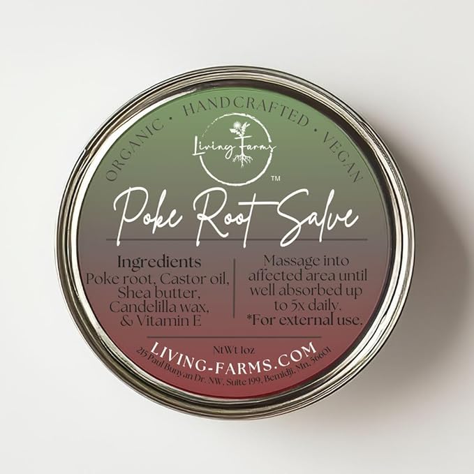 Poke Root & Castor Oil Salve - Cysts, Boils, Fibroids, Swollen Lymph Nodes, Breast & Joint - Vegan Lymphatic Support Massage Balm - Natural Deep Tissue Relief Ointment - Handmade in The USA
