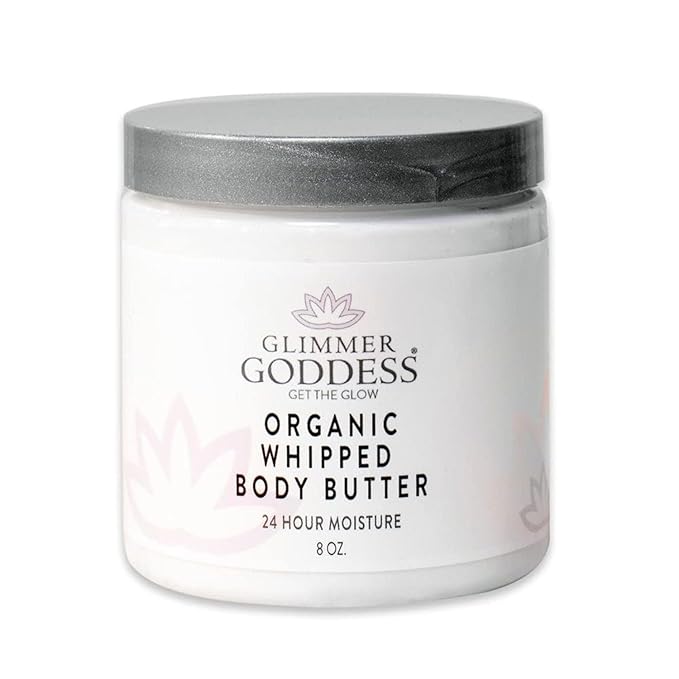 Glimmer Goddess Organic Whipped Body Butter for Women - Moisturizer Cream with Shea & Cocoa Butter, Almonds & Coconut Oil - Spiced Pumpkin, 8oz