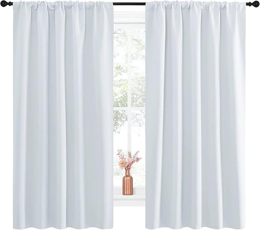 NICETOWN Greyish White Bedroom Curtain Panels - Multi-Function Noise Reducing Performance Window Treatment Thermal Insulated Room Darkening Drapes for Nursery (2 Panels, 52 by 63)