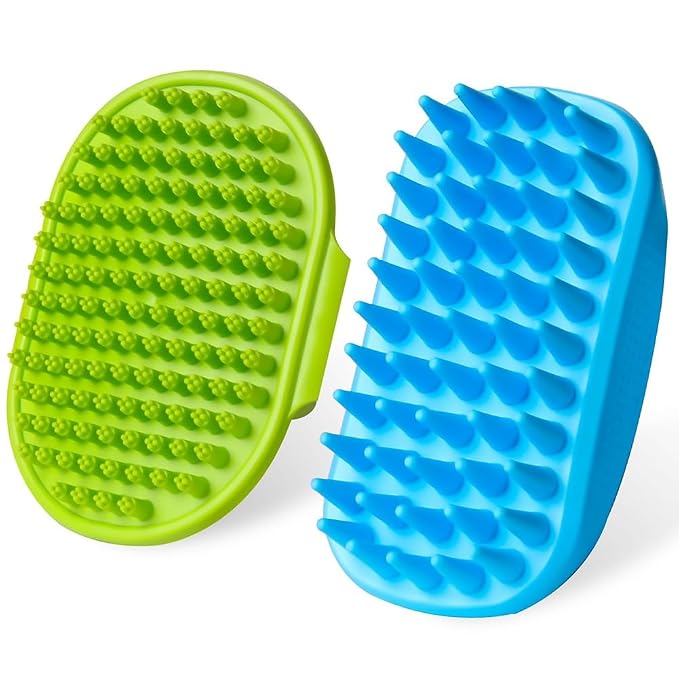 2PCS Dog Bath Scrubber Brush Rabbit Shampoo Brush for Small Animal Shower Washing Brush with Adjustable Handle for Pets Grooming Ferret Guinea Pig Squirrel (Short & Long Pins)