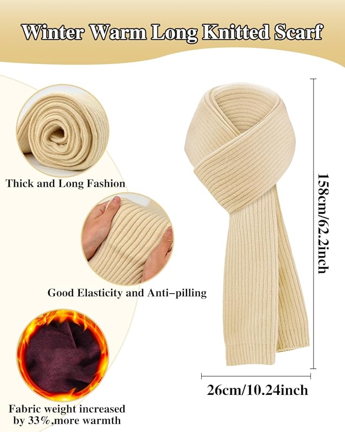 Winter Beanie Hat Scarf Gloves Set for Women, Fleece Knit Pompom Beanie Neck Warmer Long Scarf Touchscreen Gloves 3 in 1 Set