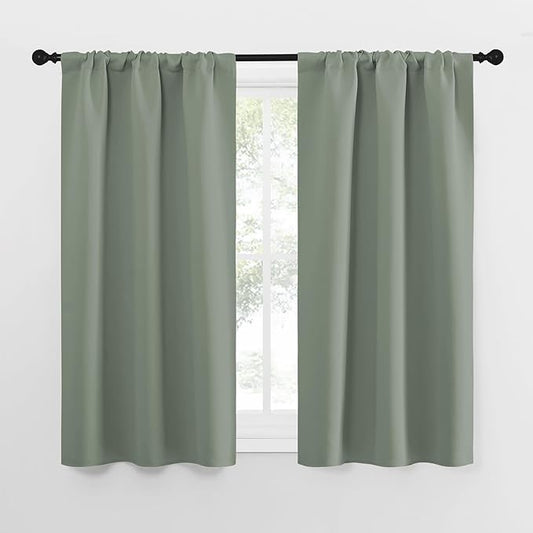 NICETOWN Window Curtains Blackout Drapes - Thermal Insulated Solid Rod Pocket Blackout Curtains/Draperies for Living Room (Sage Green, One Pair, 29 by 50-Inch)