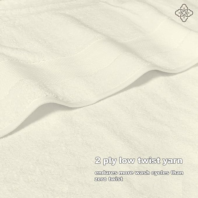 BIOWEAVES 100% Organic Cotton 700 GSM Plush 6-Piece Towel Set GOTS Certified, 2 Bath Towels, 2 Hand Towels & 2 Washcloths - Ivory