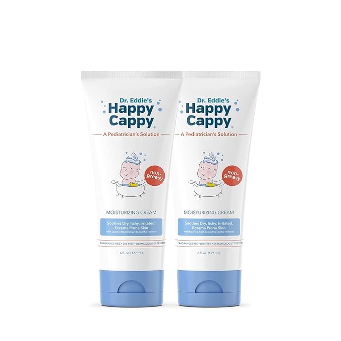 Happy Cappy Dr. Eddie's Moisturizing Cream - Baby Eczema Cream, Eczema Lotion for Kids, Pediatrician-Formulated, Gentle, Paraben Free, Hypoallergenic, Soothes Dry Skin - 6 Fl Oz (Pack of 2)