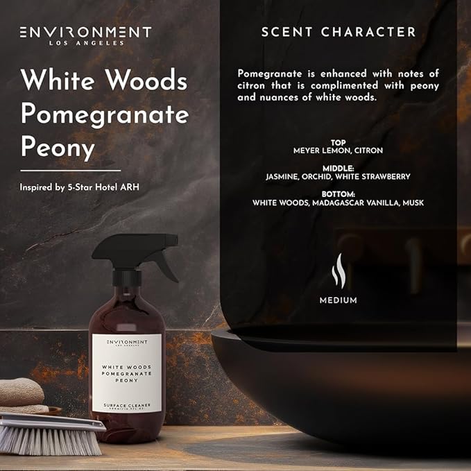 ENVIRONMENT Inspired by 5-Star Resort ARH Surface Cleaner, 16oz Luxury Surface Cleaner (White Woods | Pomegranate | Peony) Home Essentials, Scented Cleaning Products, Vegan & Cruelty-Free