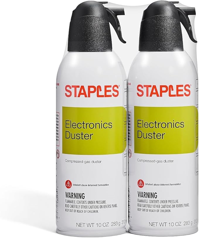 Staples Compressed Air Duster – 10 oz. Cans for Electronics, Keyboards & Office Devices, 2‑Pack