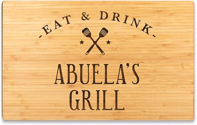 Andaz Press Large Bamboo Wood BBQ Cutting Board Gift, 17.75 x 11-inch, Abuela's Grill, 1-Pack, Laser Engraved Serving Chopping Board Christmas Birthday Chef Kitchen Ideas
