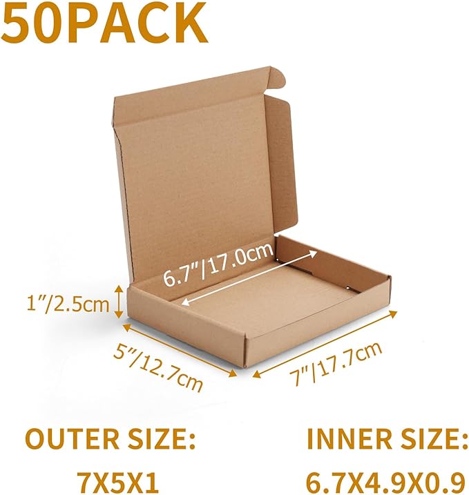 PHAREGE 7x5x1 inch Shipping Boxes Bulk 50 Pack Brown, Tab Lock Tuck Top Mailer Boxes for Packaging Small Business, Small Cardboard Gift Boxes for Wrapping Mailing Present