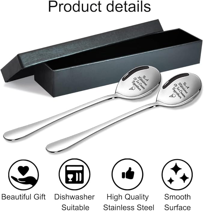 To A Lifetime of Ice Cream Together - 2 Pcs Spoon Set, His & Her Ice Cream Spoons, Perfect for Couples - Anniversary & Birthday Gifts