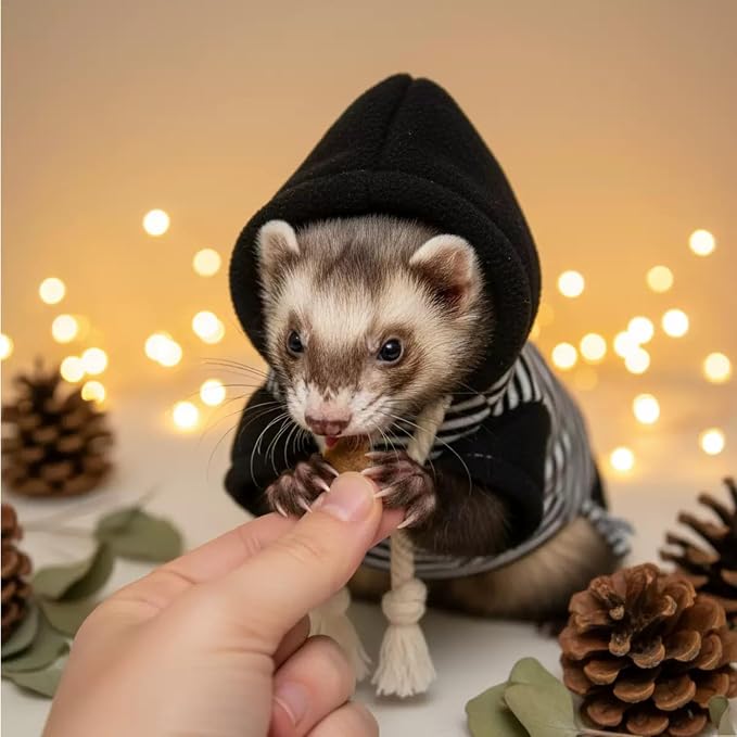 Ferret Harness and Leash Set Ferret Clothes Small Animals Harness Hoodies for Ferrets and Other Small Pet Accessories (Black White-Small)