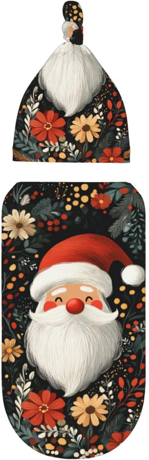 Christmas Baby Swaddle Blanket and Hat Set for Newborn Boys Girls Soft Infant Wrap Sleep 0-6 Months Red Santa