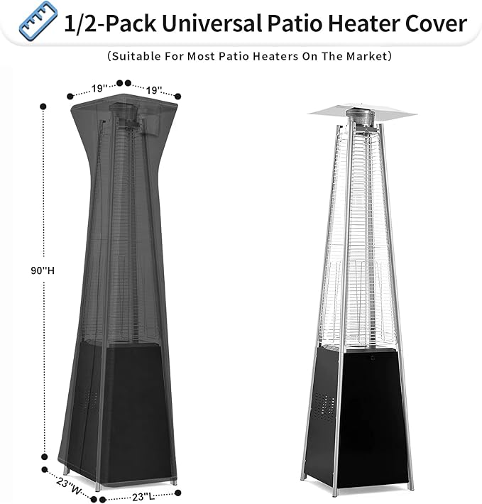 OutdoorLines Waterproof Outdoor Patio Heater Covers with Zipper and Storage Bag, Dust-proof UV-Resistant Windproof Propane Heavy Duty Heater Cover for Standing Heater, 2 Packs-90Hx23Lx23W inch Black