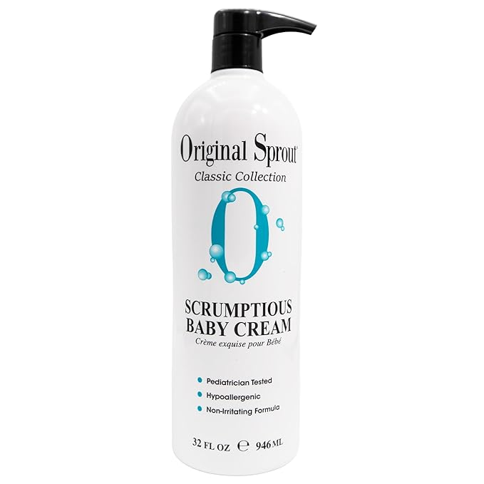 Original Sprout Scrumptious Baby Cream, Gentle Moisturizing Cream for Dry, Sensitive Skin & Diaper Rash, Non-Greasy Baby Lotion with Zinc Oxide & Calendula for Face & Body, 32 fl oz
