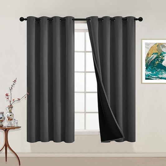 Yakamok 100% Blackout Curtains, 2 Thick Layers Thermal Insulated Total Blackout Drapes for Bedroom, Heat Blocking Window Curtains for Living Room(Charcoal Grey, 52Wx54L, 2 Panels)