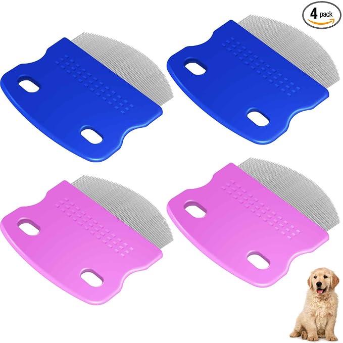 4 Pack Eye Comb, Stainless Steel Pet Tear Stain Professional Remover, Dog Cat Flea Lice Grooming Combs with Gentle Rounded Teeth, Eye Gunk Removal, Dematting Tool for Small, Medium & Large Pets