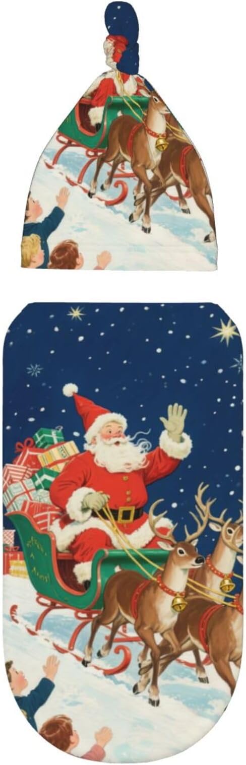 Christmas Baby Swaddle Blanket and Hat Set for Newborn Boys Girls Soft Infant Wrap Sleep 0-6 Months Xmas Santa