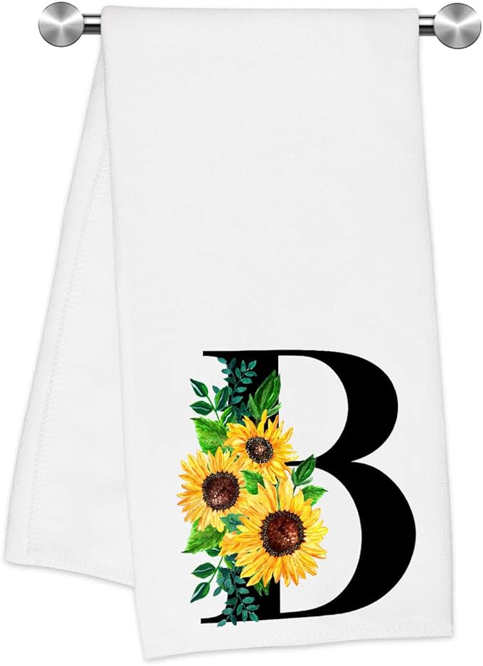 Monogrammed Sunflower Hand Towels,Ini-tial B Tea Towel Letter Kitchen Towels,Sunflower Gifts for Women,Monogram Dish Towel 17x23 Inch,Kitchen Bathroom Decorative Ini-tial Gifts for Mom Wife