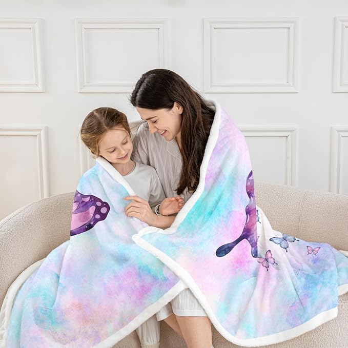 Feelyou Girls Gorgeous Butterflies Fleece Throw Blanket Throw 50"x60" Kids Purple Blue Tie Dye Sherpa Blanket Plush Fuzzy for Bed Couch Chair Living Room, Butterflies Lover Bed Blanket Room Decor