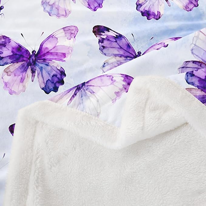 Feelyou Girls Purple Butterfly Fleece Throw Blanket Baby 30"x40" Kids Watercolor Sherpa Blanket Plush Fuzzy for Bed Couch Chair Living Room, Tie Dye Bed Blanket Room Decor
