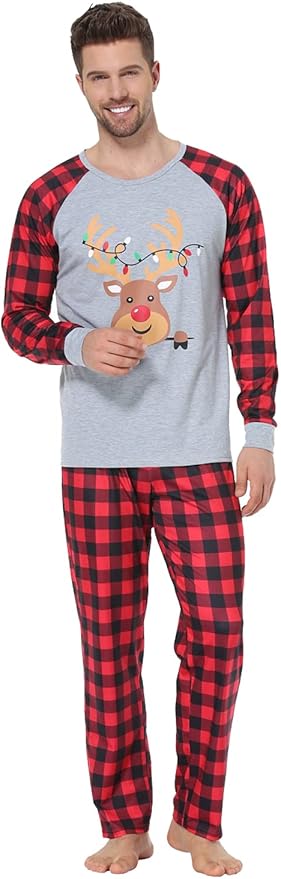 YIJIU Christmas Pajamas Cute Deer Print Long Sleeve Totem PJS Set