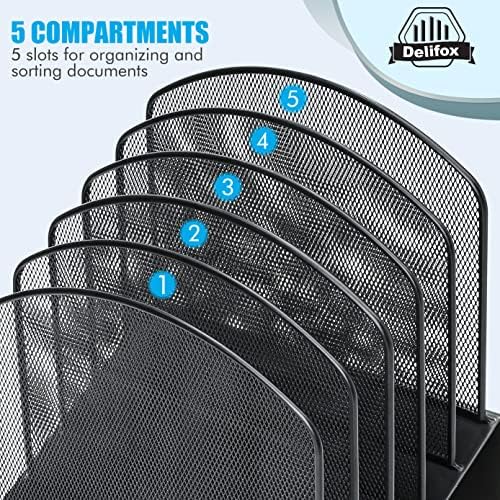 Delifox Inclined Desk File Organizer,Vertical File Folder Holder Stand Metal Rack File Sorter for Office Classroom Desktop Organization