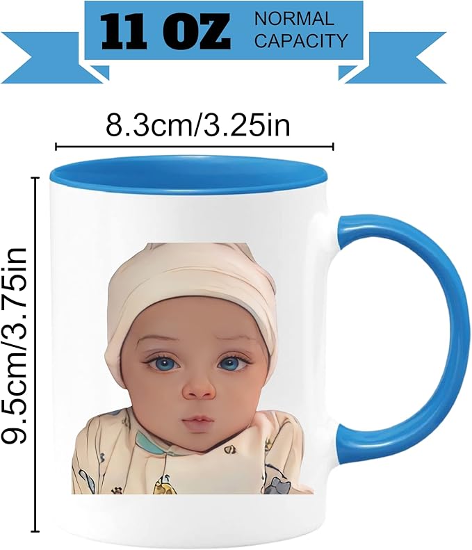 Custom Coffee Mug with Photo, Text, or Logo | Personalized Ceramic Mug 11oz | Customizable Gift for Men, Women | Unique Gift for Birthdays, Holidays, Christmas | White - Blue
