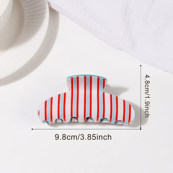 Red Blue White Stripe Hair Claw Clips Strong Hold Hair Clips Retro Jaw Clip | Funny Candy Color Lines Hair Barrettes Cute Stripes Hair Accessories Nonslip Grip Clips for Women Daily Holiday Party Styling