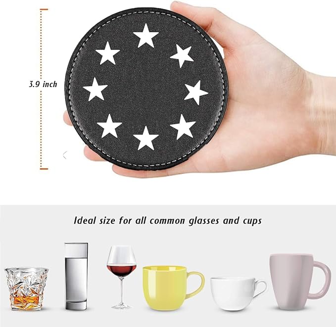 Personalized Coasters,Custom Set of 6 Leather Coaster for Drinks with Holder,DIY Name/Photo/Logo,Non-Slip,Heat Resistant, Waterproof,Used for Coffee Shops,Bars,Kitchens,bedrooms