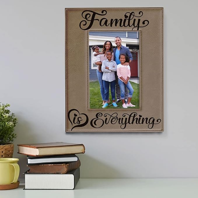 KATE POSH Family is Everything Engraved Leather Picture Frame (5x7-Vertical)