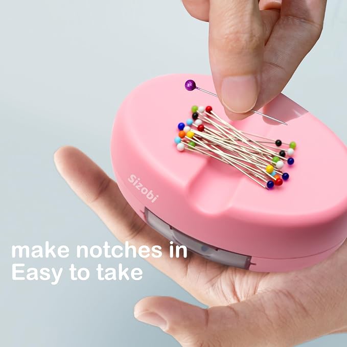 Sizobi Magnetic Pin Holder Cushions with 100 Pcs Ball Head Straight Pins | Needle Magnetic Quilting Pins Holders Organizer, Bobby Pin Holder, Paper Clip Holder,Sewing Supplies, Pink