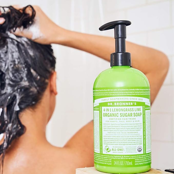 Dr. Bronner's - Organic Sugar Soap (Lemongrass, 24 Ounce) - Made with Organic Oils, Sugar and Shikakai Powder, 4-in-1 Uses: Hands, Body, Face and Hair, Cleanses, Moisturizes and Nourishes, Vegan