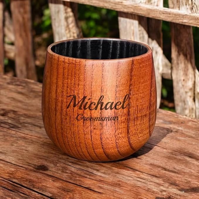 Personalized Wooden Engraved Whiskey Glass, Custom Bourbon Drinking Cups, 10OZ Old Fashioned Glass Mug for Men, Dad, Grandpa, Groomsmen or Brother, Wedding Father's Day Anniversary Birthday Gifts