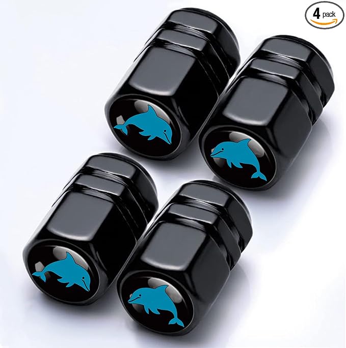 4Pack Dolphin Tire Valve Caps Aluminum Leak-Proof Valve Stem Covers | Dolphin Car Accessories Decoration Tire Air Cap for Cars SUV Bike Motorcycle, Dolphins Gifts for Women Mom Sister