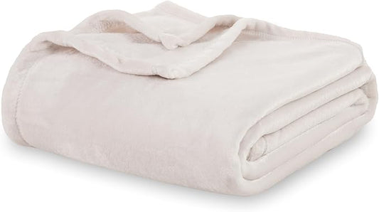 Berkshire Blanket Classic VelvetLoft® Solid Bed Blanket Queen Size,Lightweight Cozy Flannel Plush Blanket for Bed and Couch,Macadamia,90x90 Inches