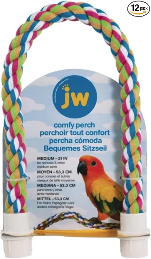 JW Pet Comfy Perch for Birds Flexible Multi-Color Rope, Medium - 21" Length (Pack of 12)