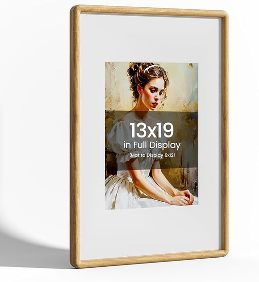13x19 Picture Frame Natural Oak Wood From California-USA with Real Tempered Glass, Handcrafted 13 x 19 Diploma Frame Matted to 9x12 Photo,Certificate,Degree,Graduation Picture Display Wall Decoration