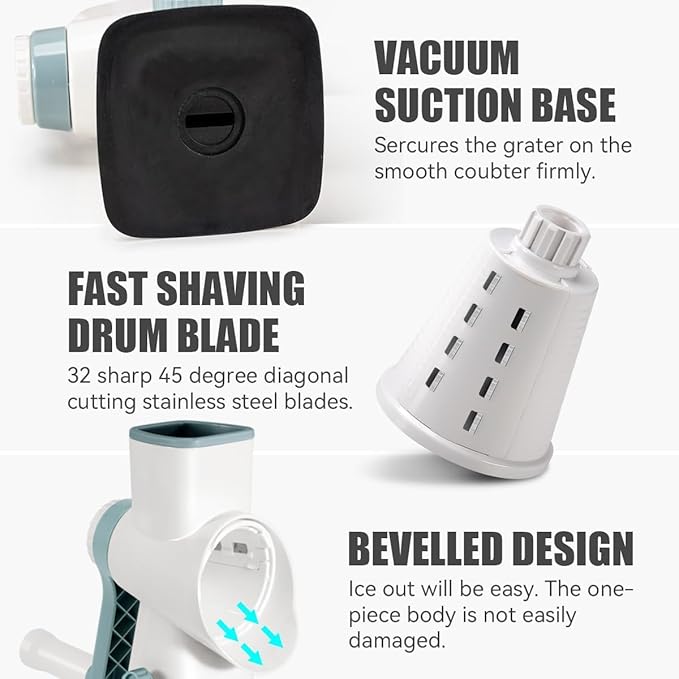 KEOUKE Rotary Ice Shaver Manual White - Stainless Steel Blade, Quick Labor-Saving Handle, Safe Stable Suction Base, Home Using Snow Cone Machine for All Ice Cubes