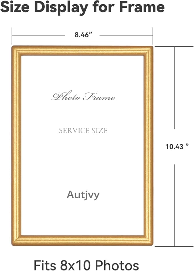 8x10 Picture Frame Matte Gold Modern Simple Thin Aluminum Metal Photo Frame with HD Real Glass, Display for Tabletop and Wall Collage. (2 Pack)