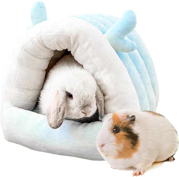 Guinea Pig Hideout, Warm Bed for Guinea Pig,Rabbits, Chinchillas, Guinea Pig Bed, Cozy Small Animal Winter Shelter (Blue, Large)