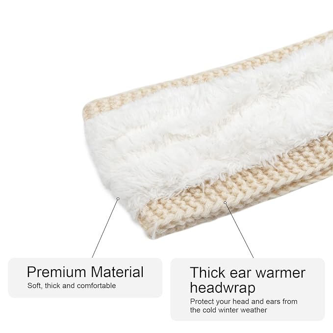AQOKKA Knit Winter Headbands for Women Fuzzy Wool Fleece Lined Ear Warmers Elastic Turban Crocheted Head Wrap Winter Accessories for Women Cold Weather
