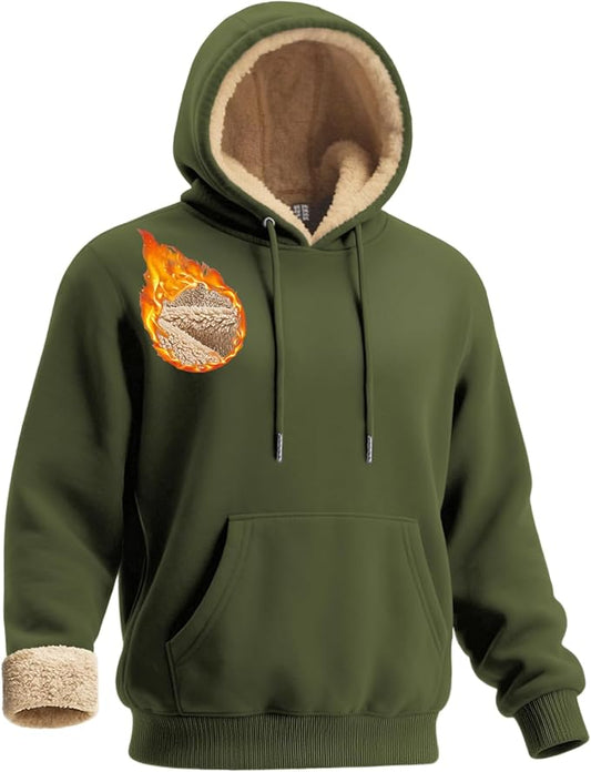 Boladeci Men's Sherpa Lined Hoodie Sweatshirts Heavy Fleece Cotton for Winter Cold Weather