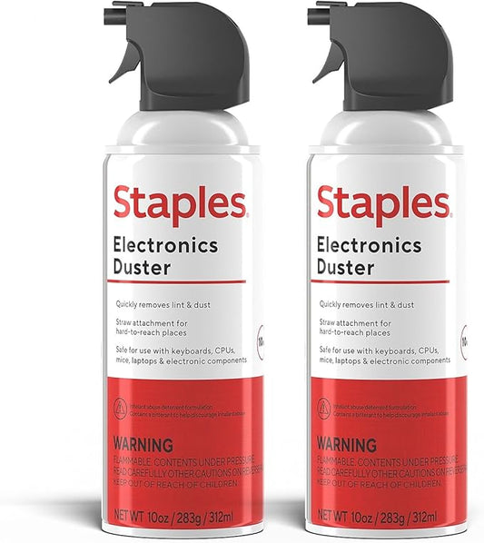Staples Compressed Air Duster – 10 oz. Cans for Electronics, Keyboards & Office Devices, 2‑Pack