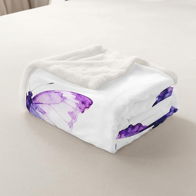 Feelyou Purple Butterfly Fleece Throw Blanket 40"x50" Kids Girls Sherpa Blanket Plush Fuzzy for Bed Couch Chair Living Room, Watercolor Bed Blanket Room Decor