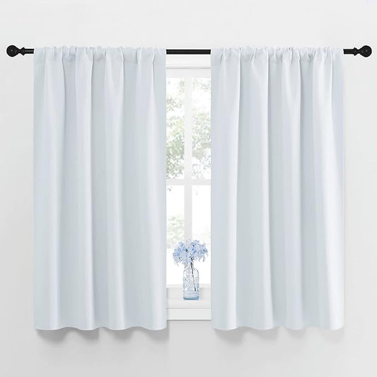 NICETOWN Greyish White Window Curtain Panels - Thermal Insulated Rod Pocket Room Darkening Curtain Sets for Bedroom (Platinum - Greyish White, 2 Panels, 42 by 48)